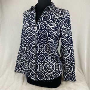 Michael Kors Women’s Zip Roll Tab Sleeve Blouse Shirt Medium Size 4 Navy White